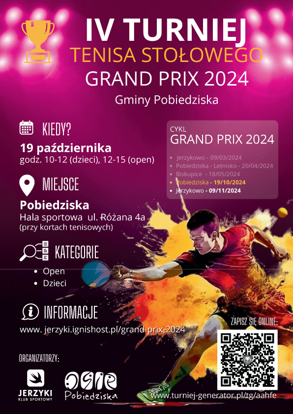 Plakat turnieju IV Turniej Tenisa Stołowego - Grand Prix 2024 (Pobiedziska)