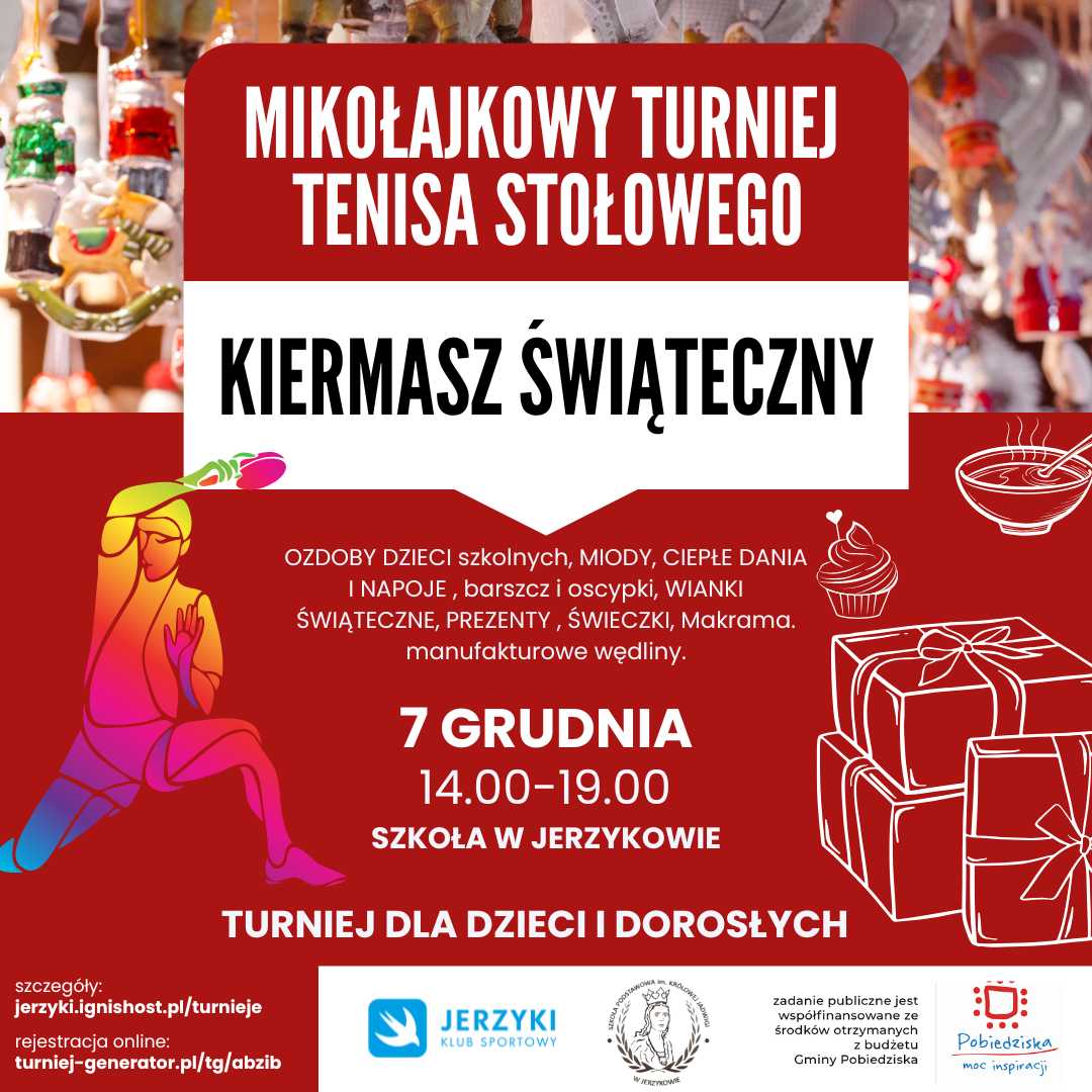 Plakat turnieju Mikołajkowy Turniej Tenisa Stołowego