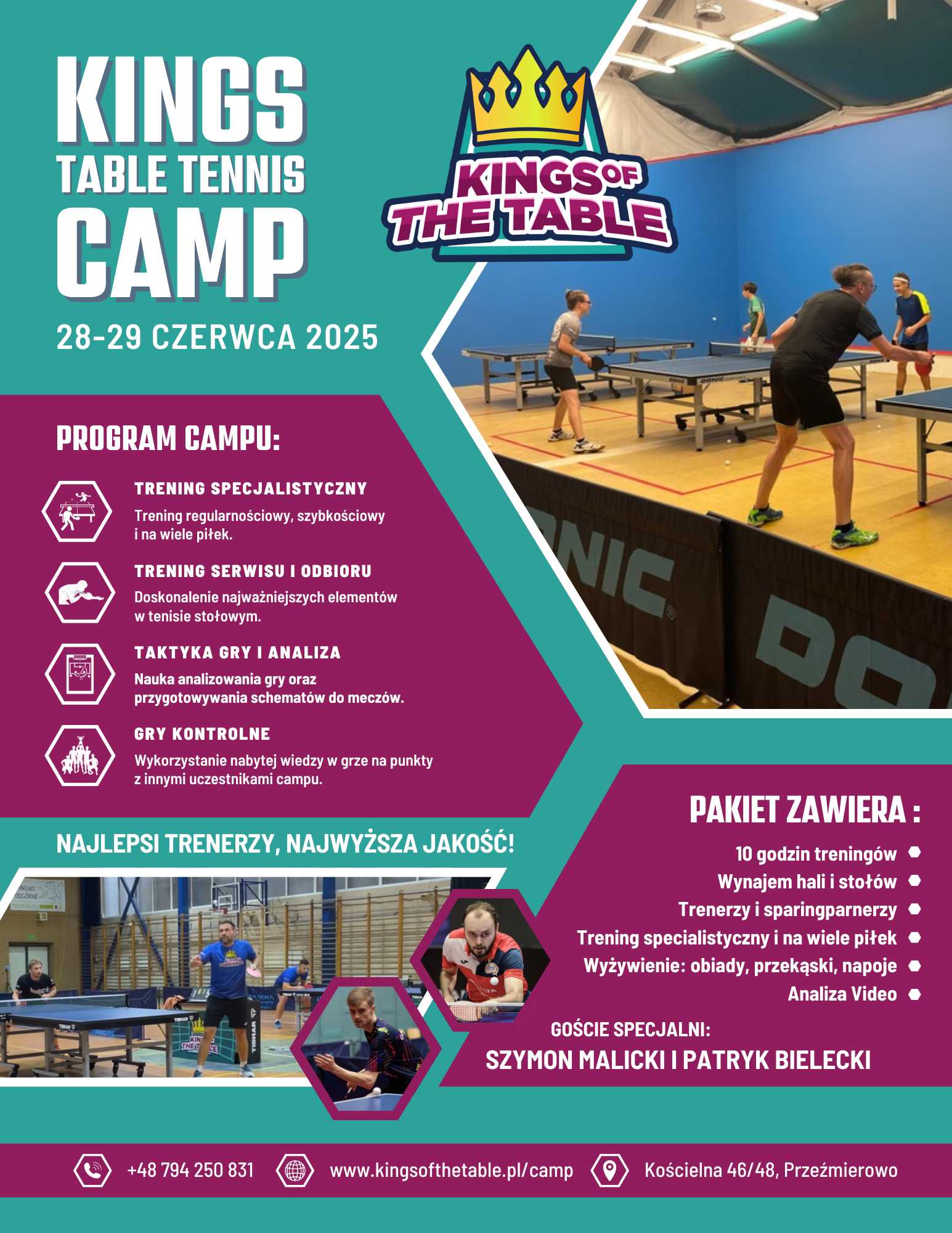 Plakat turnieju CAMP Tenisa Stołowego 28-29 Czerwca